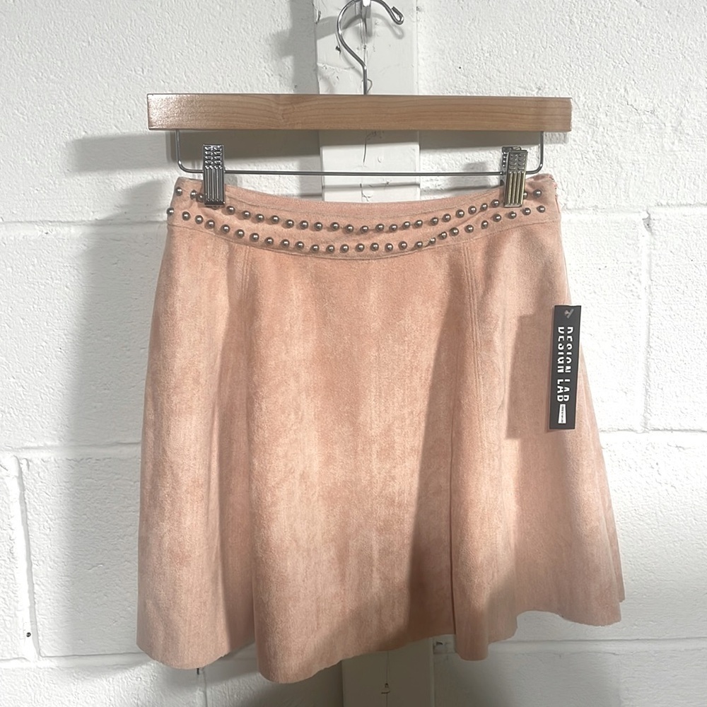 Design Lab Lord & Taylor A-line Pink Faux Suede|Metal Detail Skirt Sz Small